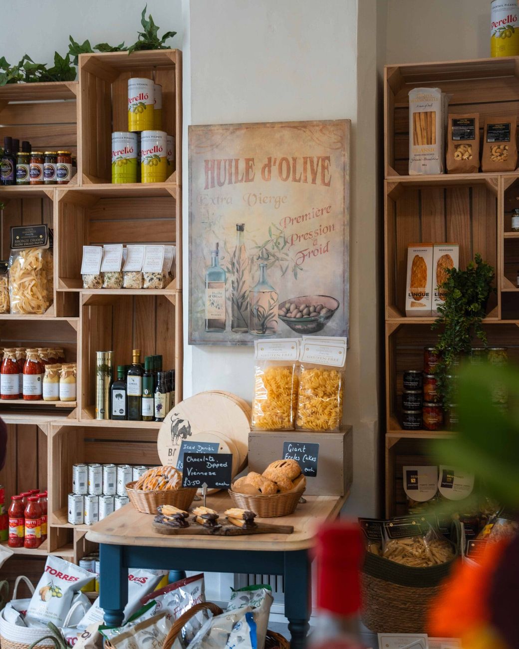 Olive oils, pasta and preserves under the Huile d’Olive sign.